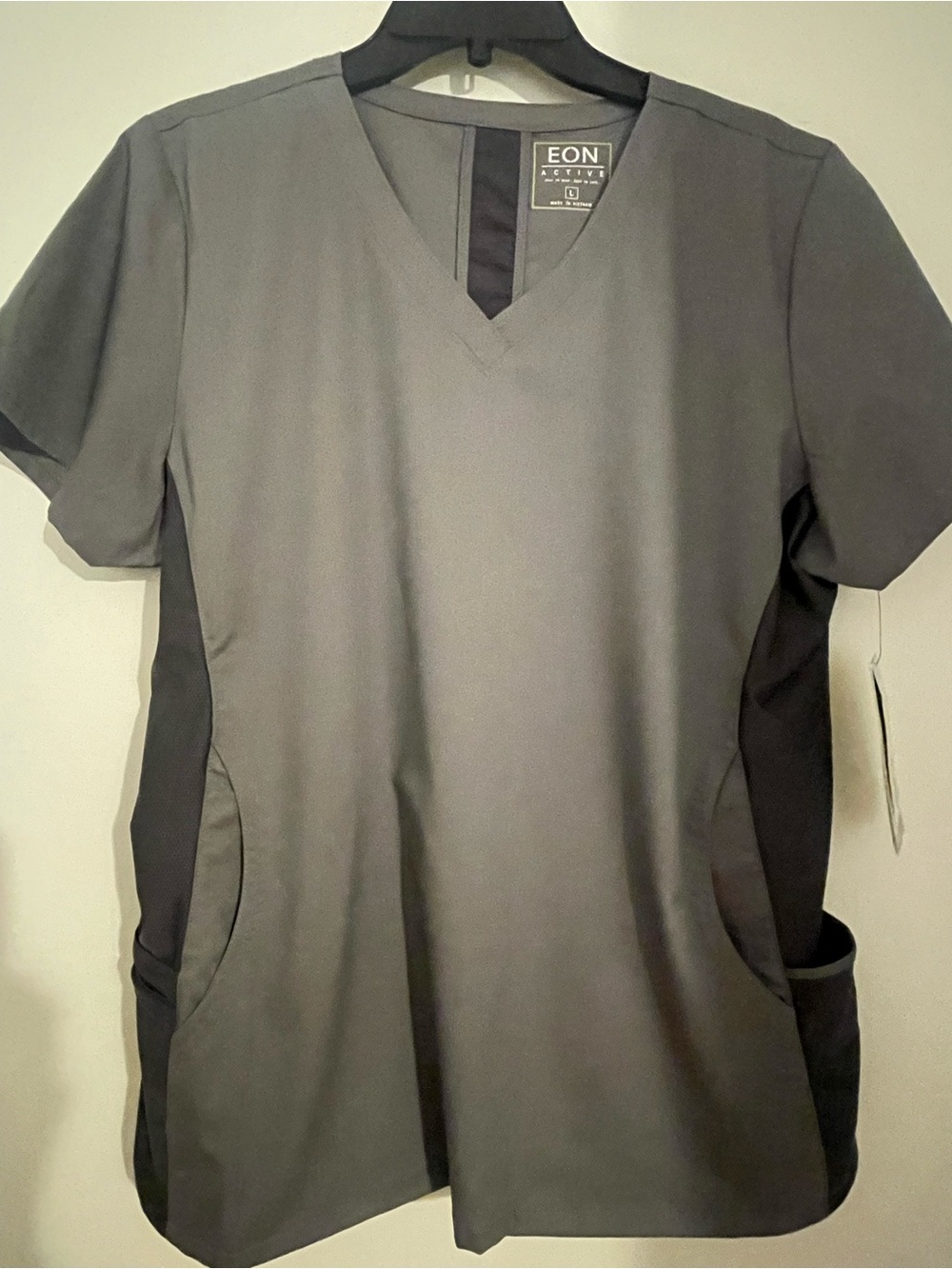 Ladies EON Contrast Panel V-Neck Medical Scrub Nursing- Slate Blue Size Large
